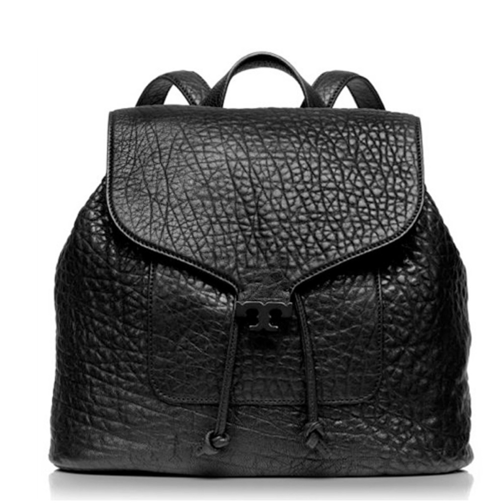 Tory Burch Parkan black pebbled leather backpack purse bag